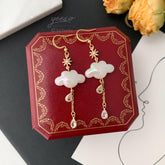 Cloud Earrings, Celestial Rain Cloud Earrings Dangle, Fun white Cloud long drop earrings